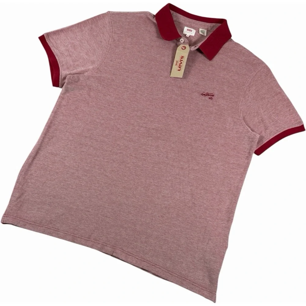 Levi's Men's Two-Tone Pique Polo Shirt With Script Embroidery Red Size XXL